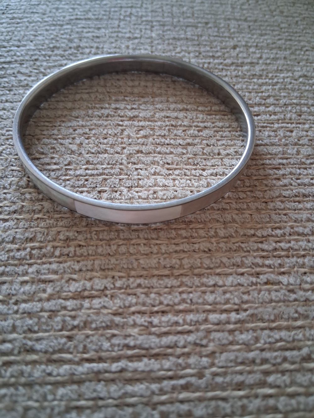 Silver Tone Bangle Bracelet with White Inlay